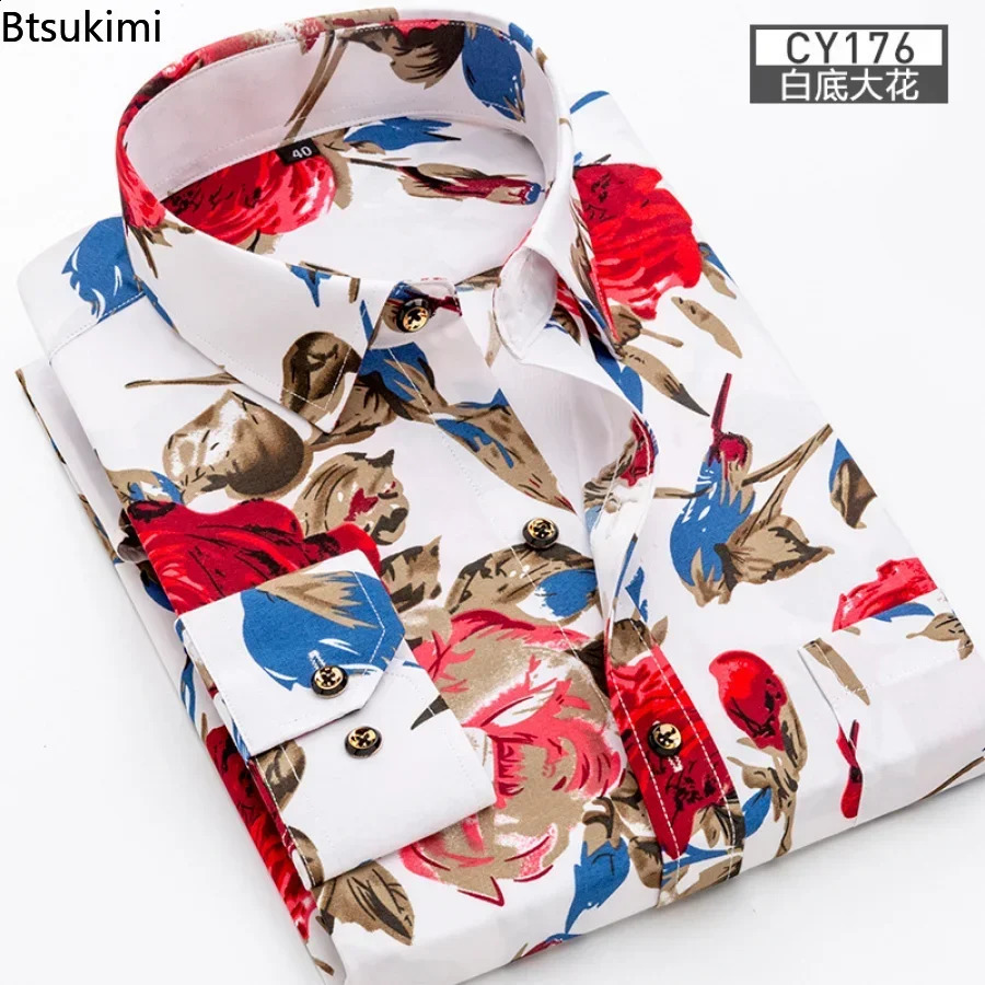 2024 Mens Plaid Shirts Long Sleeve Spring Autumn Thin Male Casual Shirt Man Printed Dress Shirt Stripe Business Shirts Male 240814