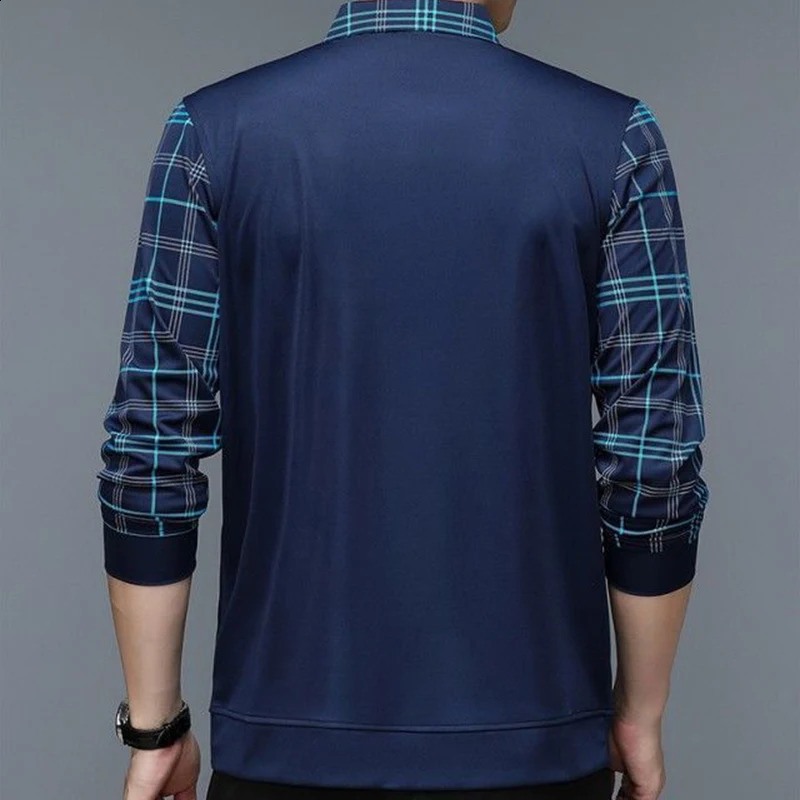 Spring Long Sleeve POLO Mens T-shirt Lapel Loose Stripe Bottom Fashion Casual Pullover Clothes Business Button Shirts 240809