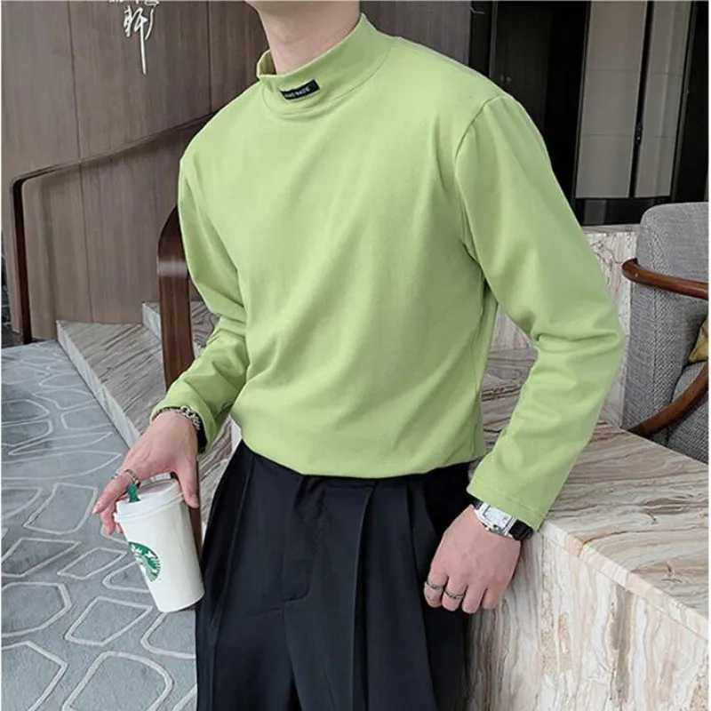 Brand Clothing Mens Spring High Quality Long Sleeve T-shirt/Male High Collar White Black Green Casual Shirts S-3XLM240814