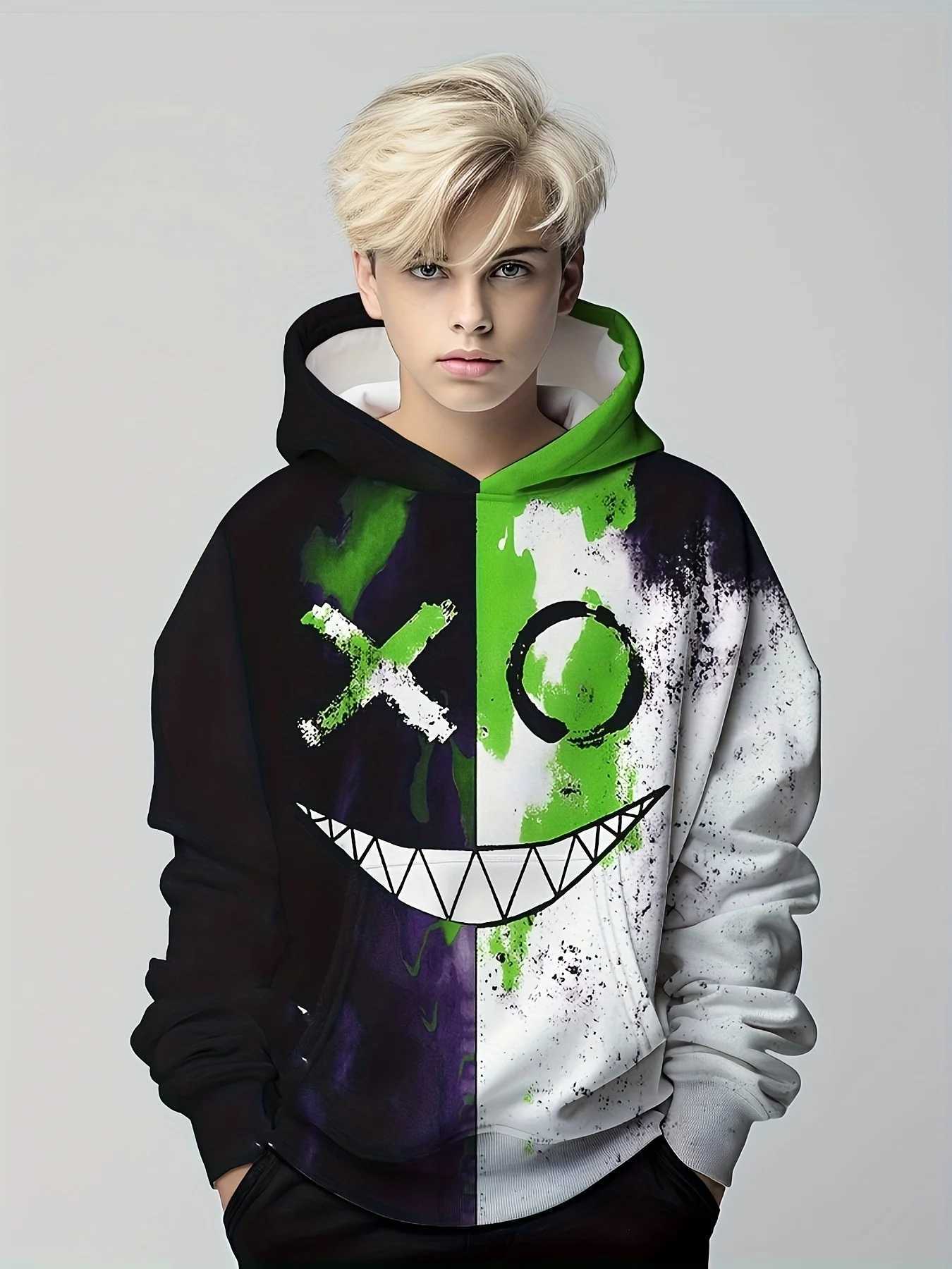 Funny Smiling 3D Print Hoodies Boys Pullover Long Sleeve Hoodies Boy Sweatshirt For Children Spring Fall Kids Hoodie Top OutdoorY240814