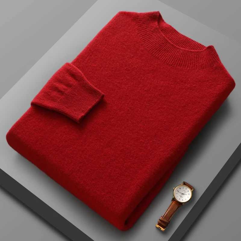 New mens semi high neck sweater pure wool knitted sweater single line ready-made warm underwear casual sweaterW240729