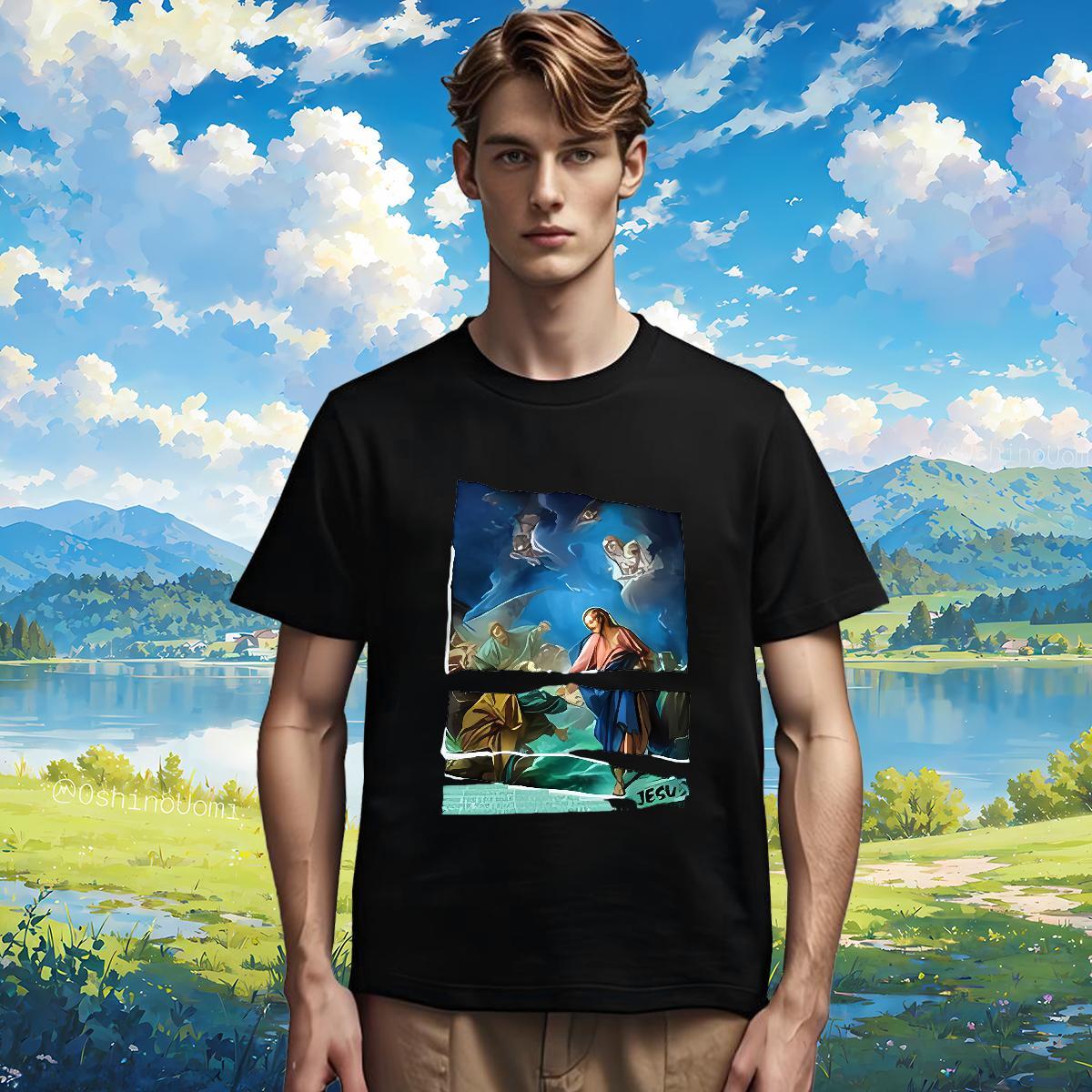 T Shirt For Man 230g Cotton god Home Outdoor Round Neck Short Sleeve Anime Men Tshirts 2024 New Brand Clothings