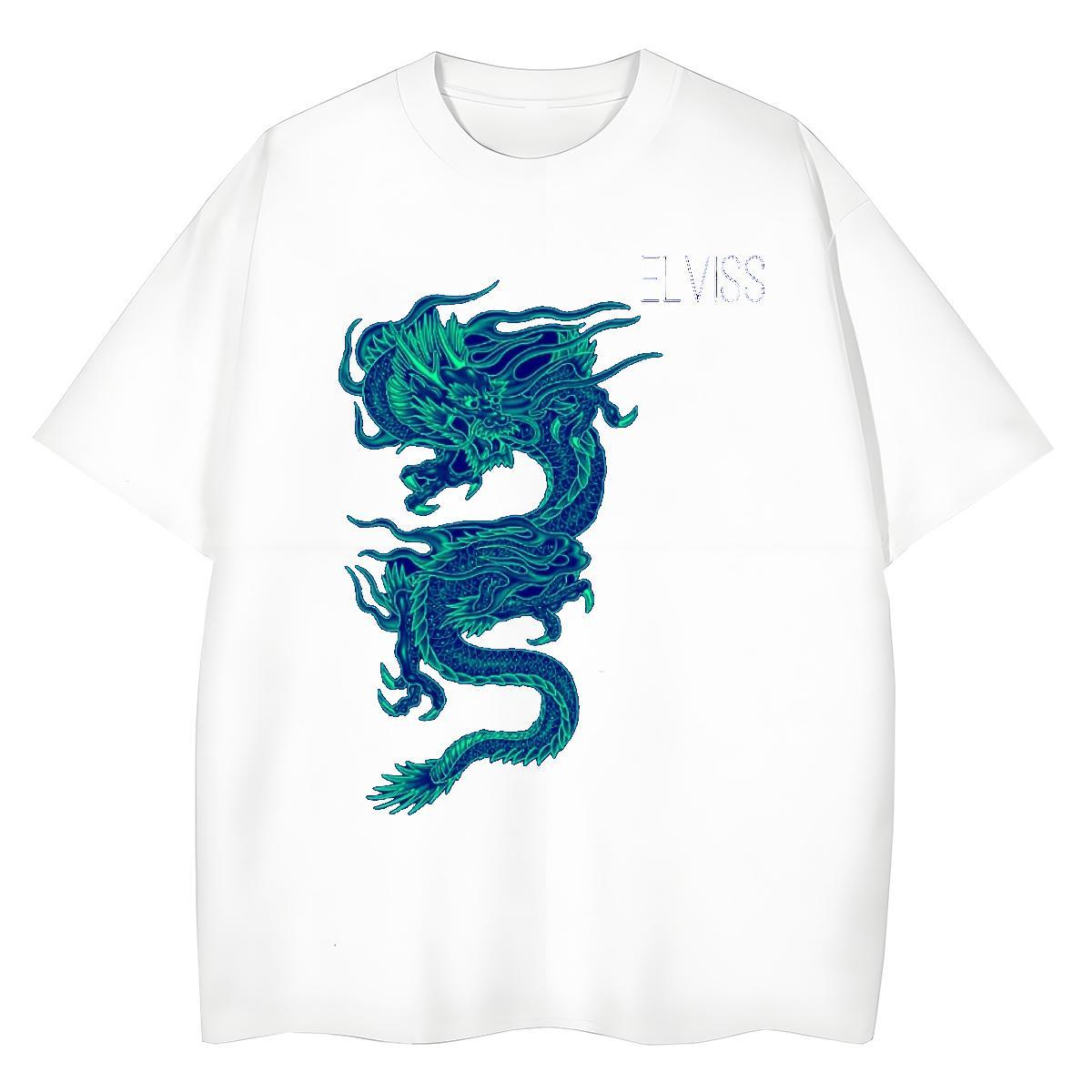 Loose Fit Men Tops Tees Sports Casual 230g 100% Cotton Graphic Short Sleeve O-Neck dragon Man T Shirts 2024 Tee Shirt