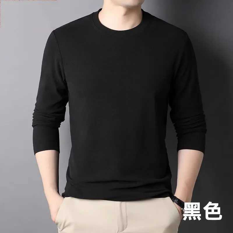 2024 Autumn De Rong Mens New Solid Color Round Neck Long Sleeved T-shirt Spring Korean Fashion Slim Fit Versatile Bottom TopM240814