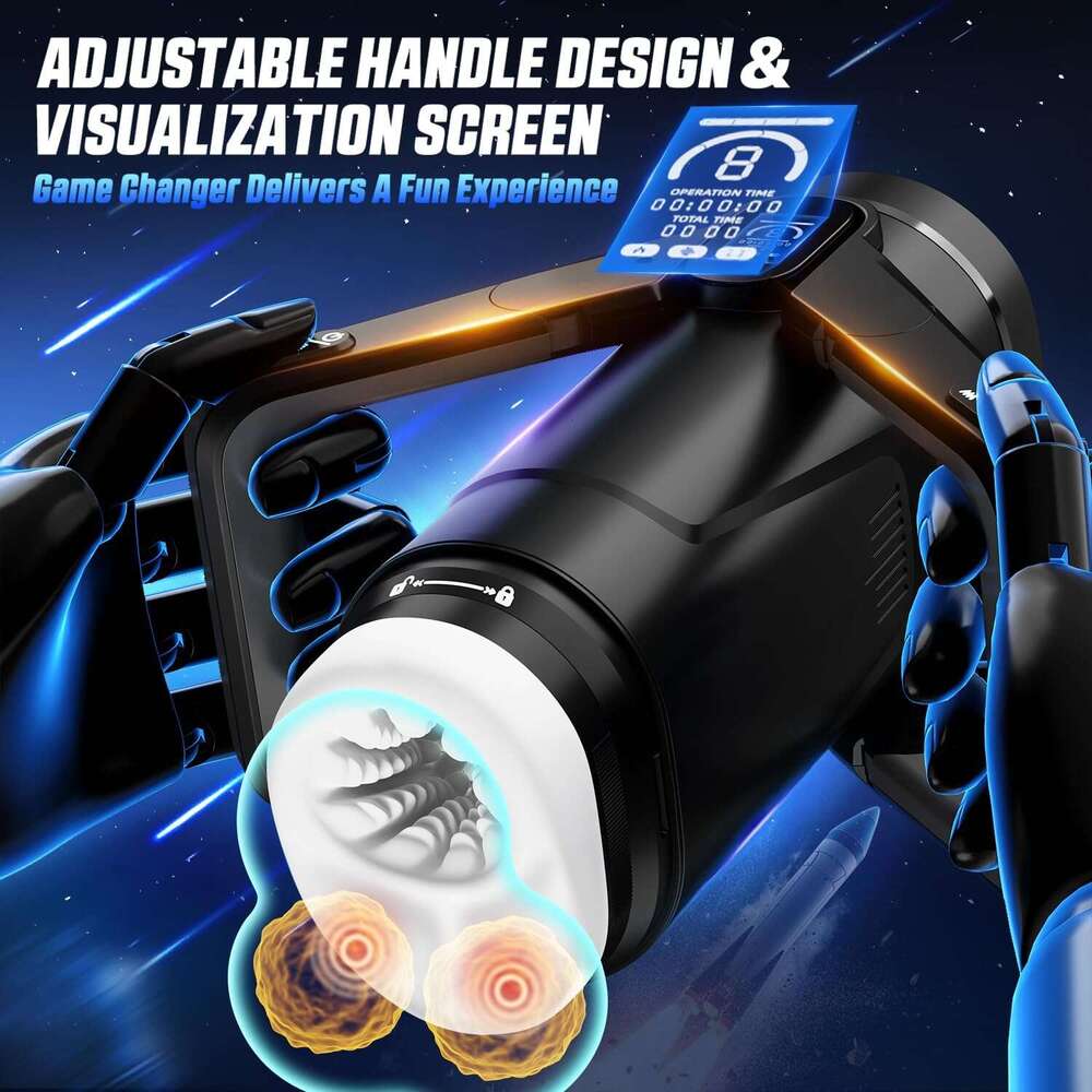 Men's automatic male sexual toy - male sexual toy, 9 thrust and 9 vibration and wing shaped handle design, with LCD display pump, pocket genital 