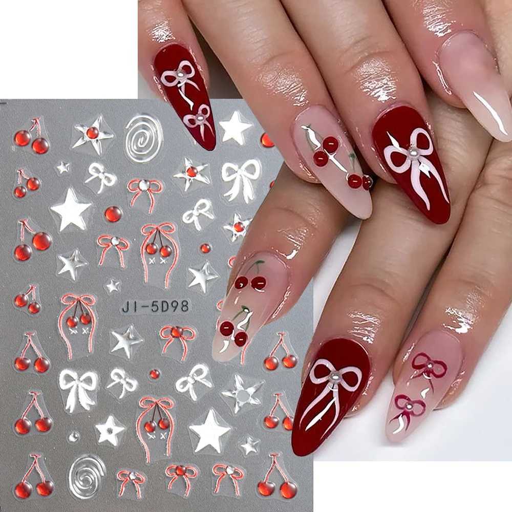 5D Embossed Nail Stickers Cherry Bow Star Nail Sliders Y2K Butterfly Decals Acrylic Design Manicure Art Deco Supplies LEBJI-5D98XJ240814