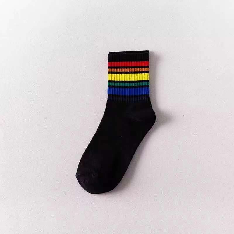 Rainbow Cotton Socks with Small and Medium Legs Popular Striped Long Socks Designed in Korea for Summer and Winter