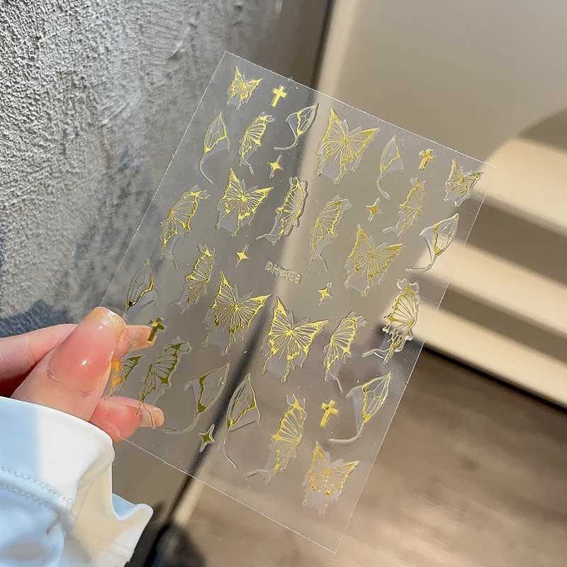 1PCS 3D Laser Gold Silver Butterfly Nail Sticker Black White Love Stickers Nail Art Decoration Glitter Silver Flame Nail DecalXJ240814