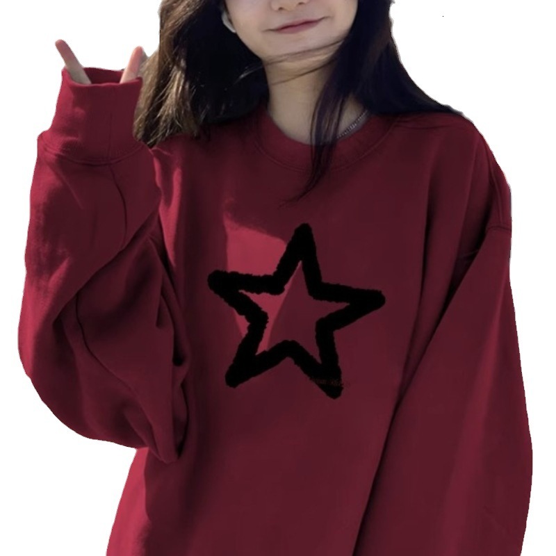 Star print hoodie for women 2024 autumn winter new Korean version loose and versatile student long sleeved thin pullover top trendy dongdumaoyi