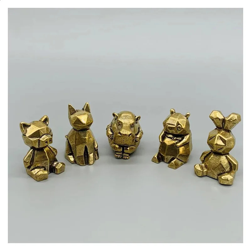 Mini Creative Brass Animal Statue Vintage Miniature Geometry Frog Hippo Home Office Desk Decoration Ornament Funny Toy Gift 240814