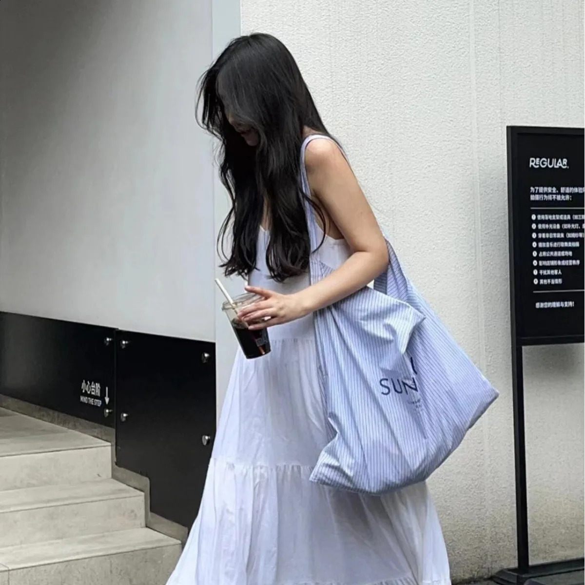 Tote Women Korean Office Lady High-Capacity Shoulder Purses and Handbags Simple Striped Solid Travel Bag 240815