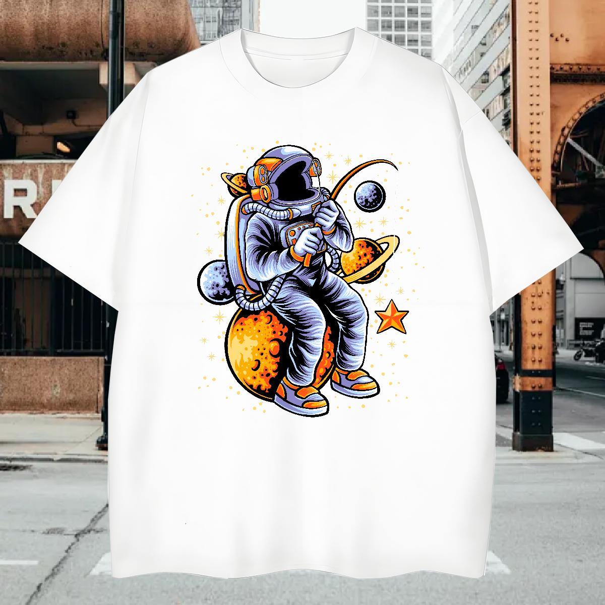 Mens T Shirts 230g Pure Cotton cosmonaut Street wear Hip Hop Breathable Anime Print Couples T Shirts Fashion Loose Clothes