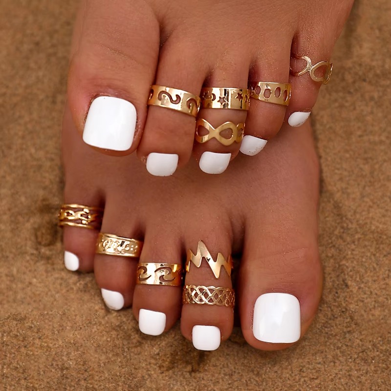 10Pcs/Set Gold Star Butterfly Heart Foot Toe Ring Set Silver Hollow Lightning Moon Beach toes Ring For Fashion Women Jewelry
