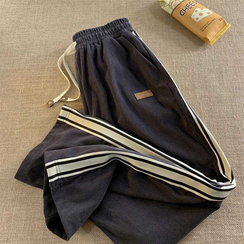 2024 new bagged striped Corduroy sports pants autumn mens casual high street harem Trouser gym Y2K retro mens underwearW240725