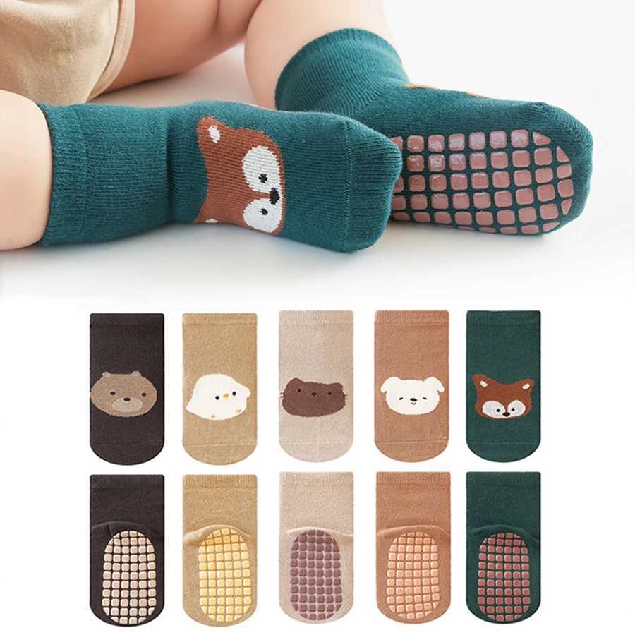 5 pairs of cartoon baby socks breathable and non slip soles childrens socks indoor walking socks cu W240814
