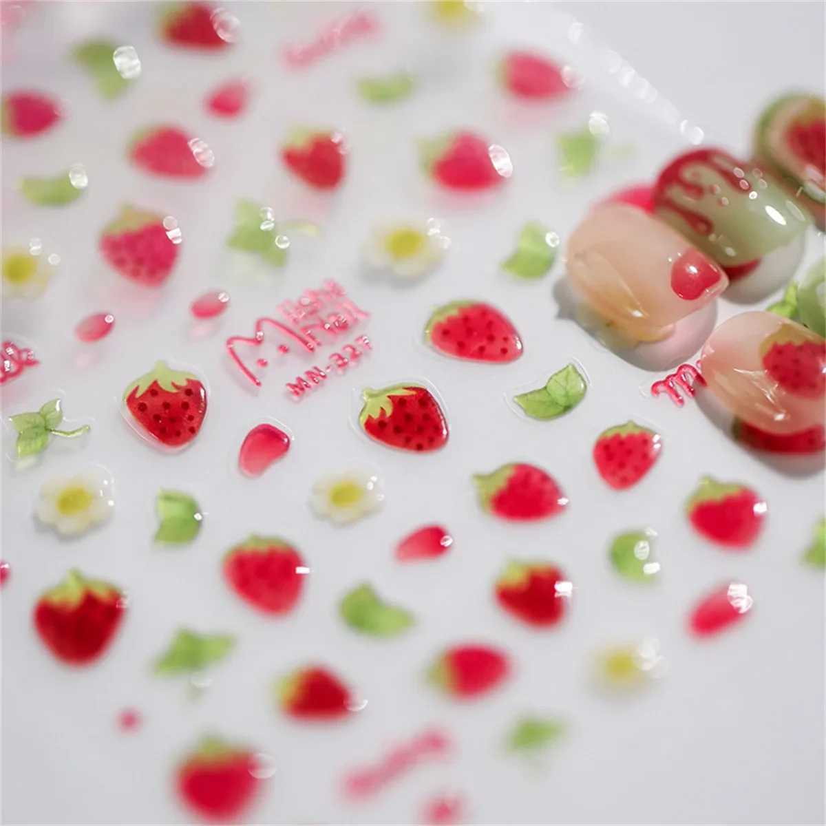 1pcs 5D Kawaii Jelly Strawberry Nail Art Stickers Fashion Cartoon Fruit Nail Transfer Slider Decals DIY Decorations AccessoriesXJ240814
