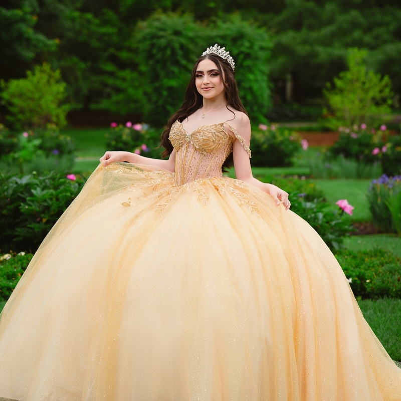 2025 Yellow Shiny Quinceanera Dresses Ball Gown Sweetheart Beading Crystal Tulle Lace-Up Backless Party Princess Sweet 16 Dress
