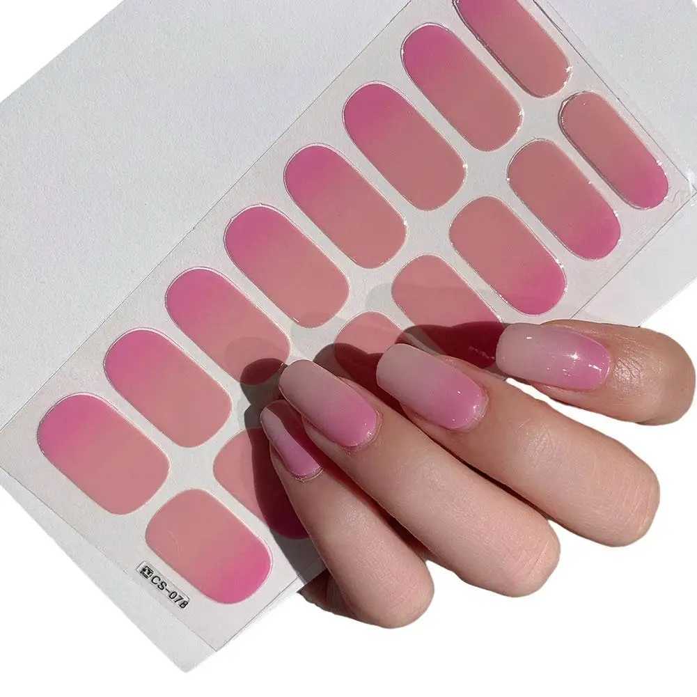 17Colors Hot Semi-cured Gel Nail Stickers Solid Color Nail Semi-baked Paste Decals UV Lamp Need Tips Full Nail for Women hotXJ240814