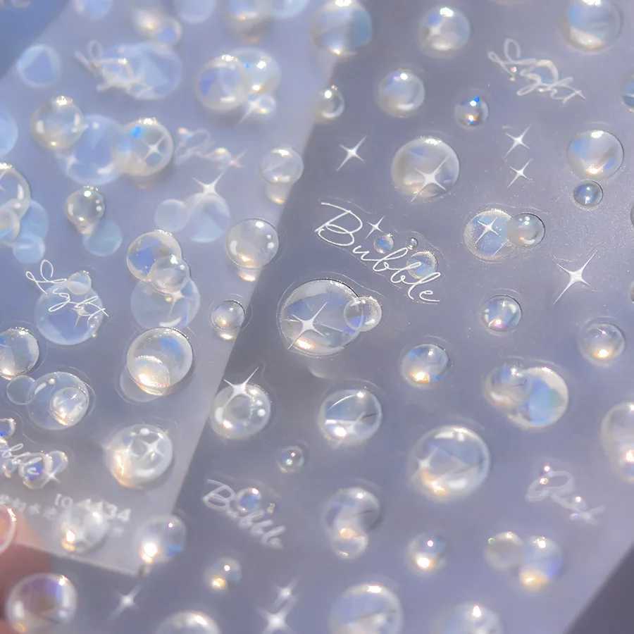 1 piece 5D shell light nail art sticker cute dreamy water bubble dolphin sticker hot stamping adhesive cute symbol nail stickerXJ240814