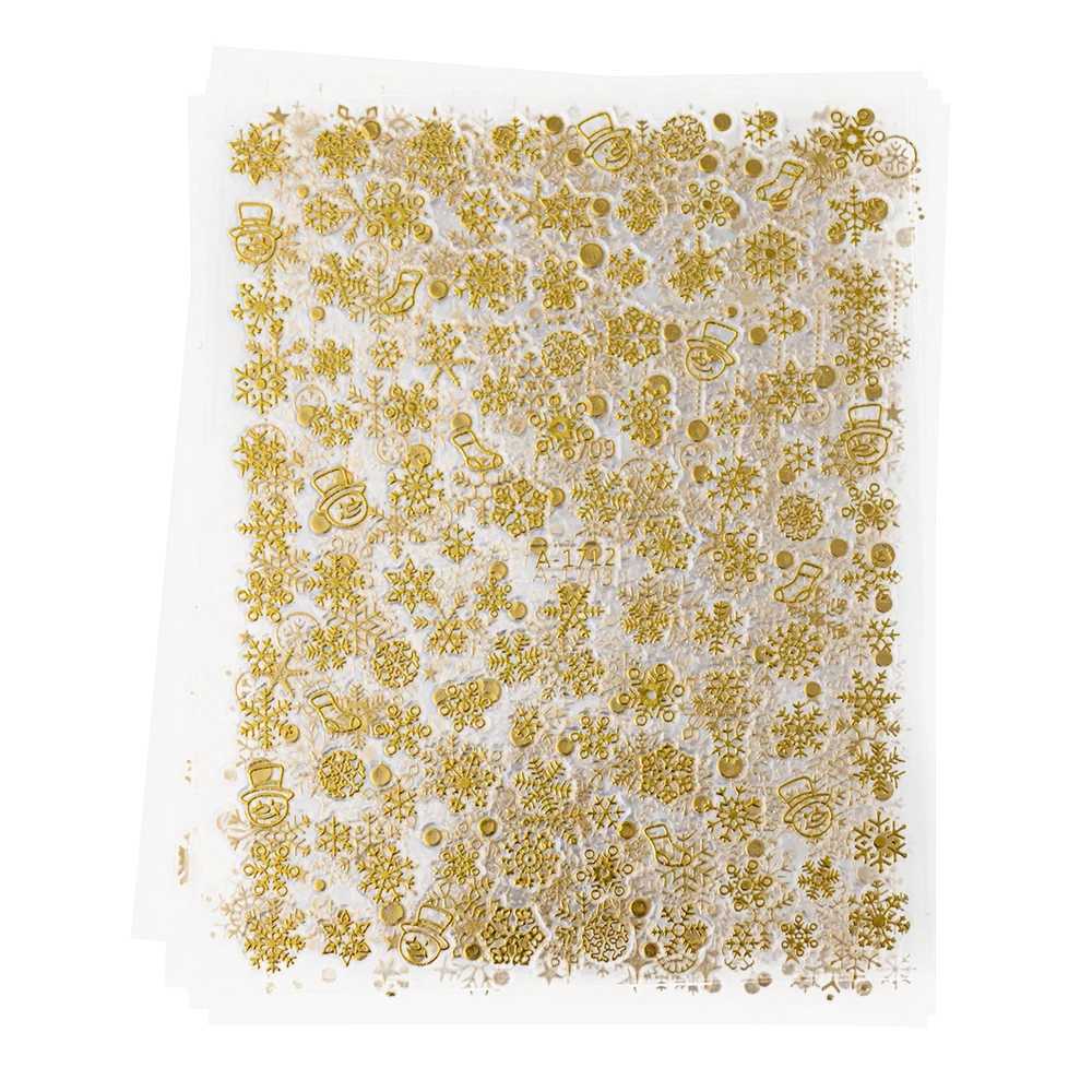 3D Gold Glitter Snowflake Nail Sticker Winter Reflective Elk Star Balloon Christmas Tree Foil Xmas New Year Decal Tips DecoratioXJ240814