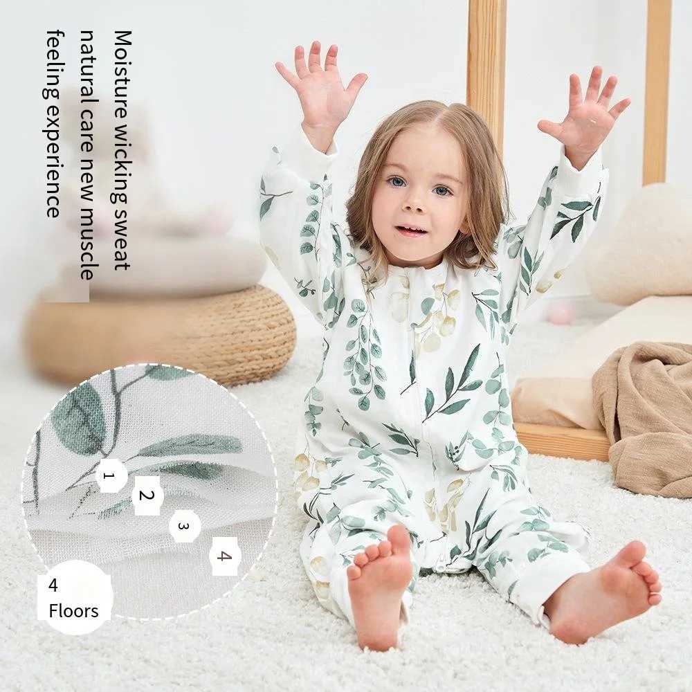 Spring and Autumn Seasons Four layer Bamboo Cotton Gauze Split Leg Childrens Sleeping Bag Infant Kick proof Quilt Long sleeved Y240814