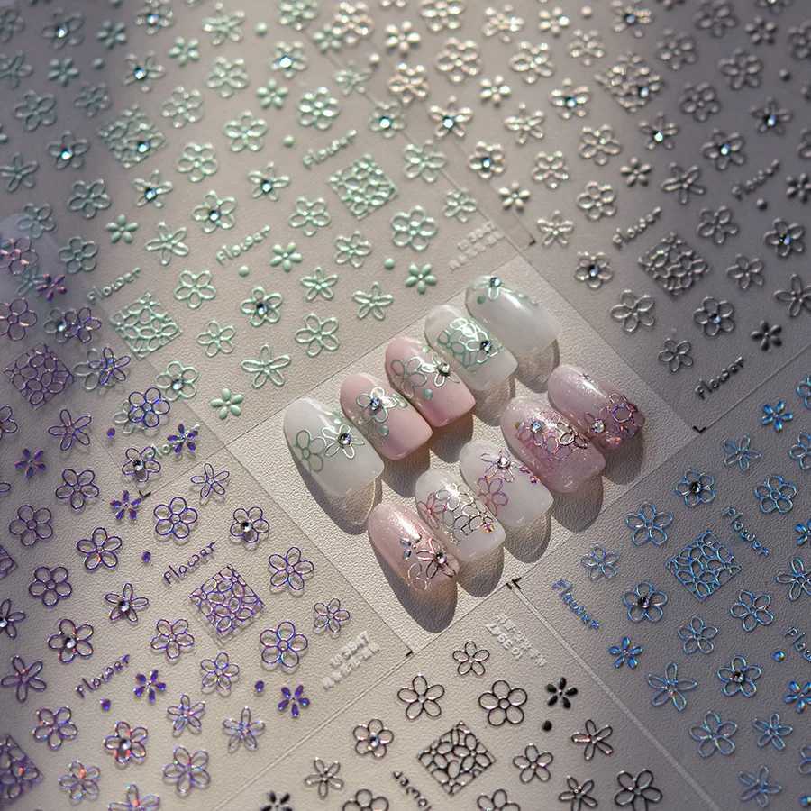 1 piece of cute multi-color large bow nail stickers 5D exquisite embossed lines flowery style nail art decoration stickersXJ240814