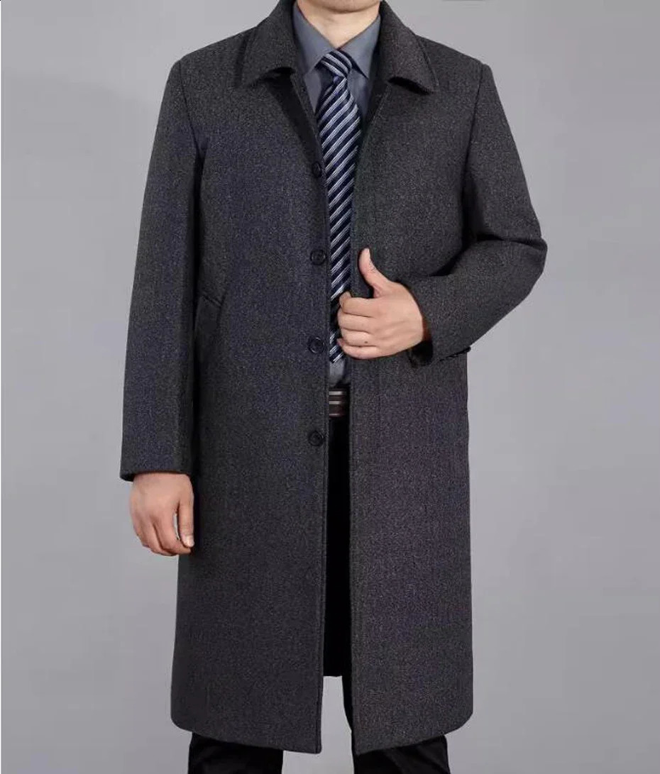 Abrigos Invierno Hombre Autumn and Winter Boutique Woolen Black Gray Classic Solid Color Thick Warm Mens Long Wool Coats 240814