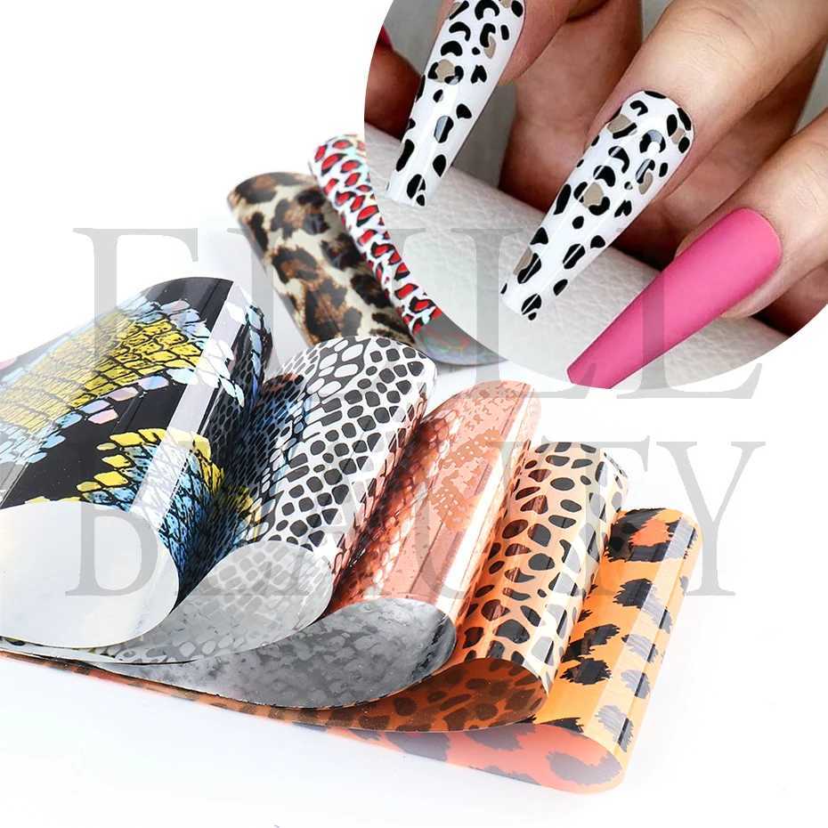 10pcs Leopard Print Nail Foil Sticker Sexy Wild Snake Animal Slider Nail Design Nail Transfer Decals Manicure Decoration LE2023XJ240814