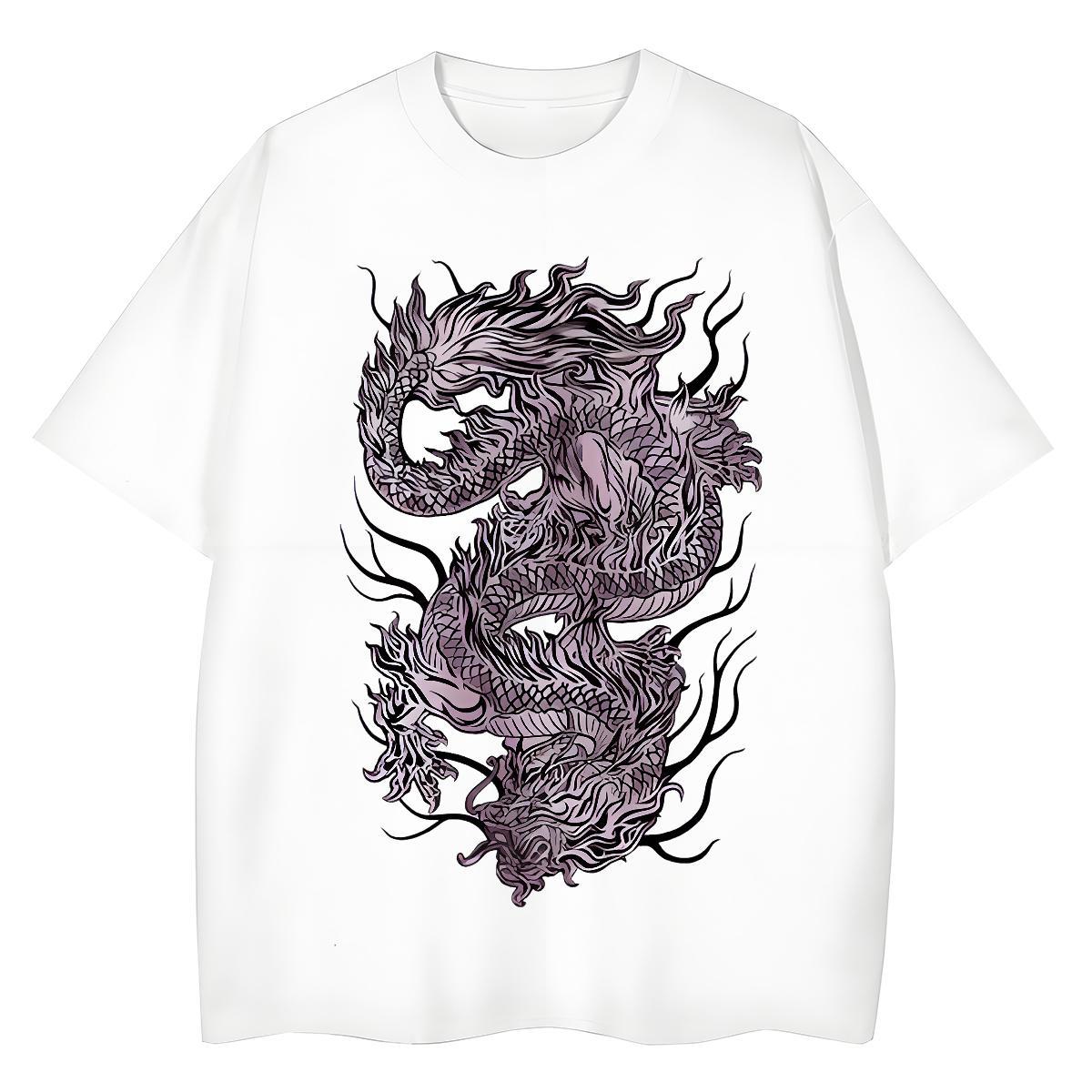 Popular Men Tshirts Street 230g 100% Cotton Anime Breathable Short Sleeve Black Purple Dragon T-Shirts for Men 2024 Designer Tops
