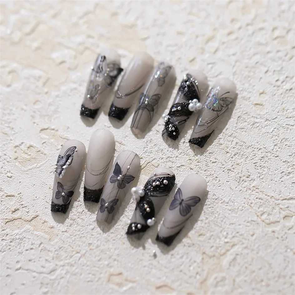 Shinny Black Dark Butterfly Nail Stickers High Quality Shell Light Design Adhesive Stickers Nail Art DecorationXJ240814