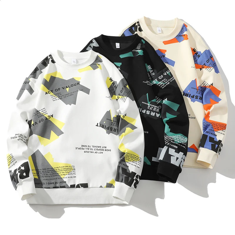 Autumn Spring 2024 Mens Hoodie Sweatshirt White Printed Hip Hop Punk Pullover Streetwear Casual Fashion Clothing Oversized 5XL 240814