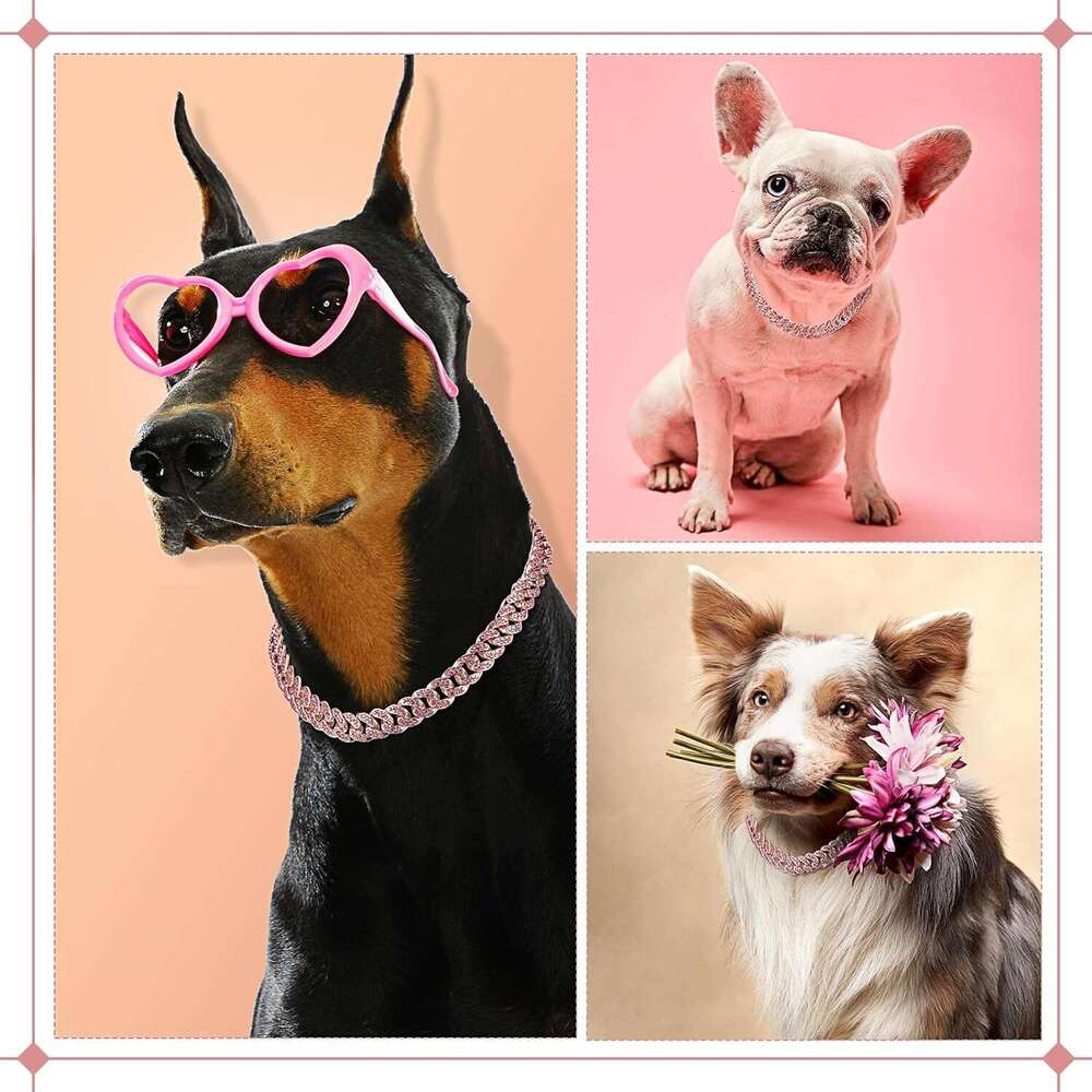 Dog Chain Collar Diamond Cuban Link Necklace Metal Cat Chain Pet Crystal Collar Jewelry Accessories For Dogs Cats Zozostore