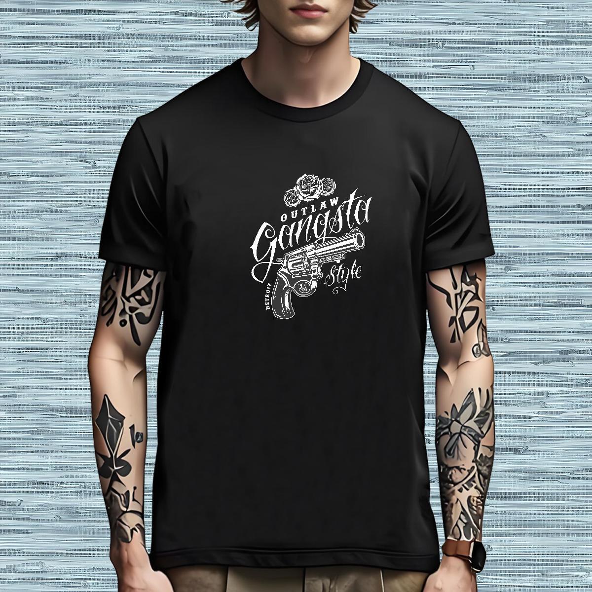 TOP Quality T Shirt For Man gun Breathable Crew Neck Daily Wear Cartoon Print 100% Cotton 230g Tshirts Classic Clothes