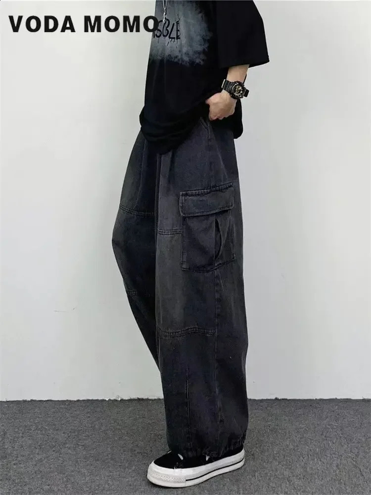 Autumn Harajuku Fashion retro High Street hiphop Pants Straight Wide Leg Pants Women Casual Loose Big Pockets Cargo Jeans 240814