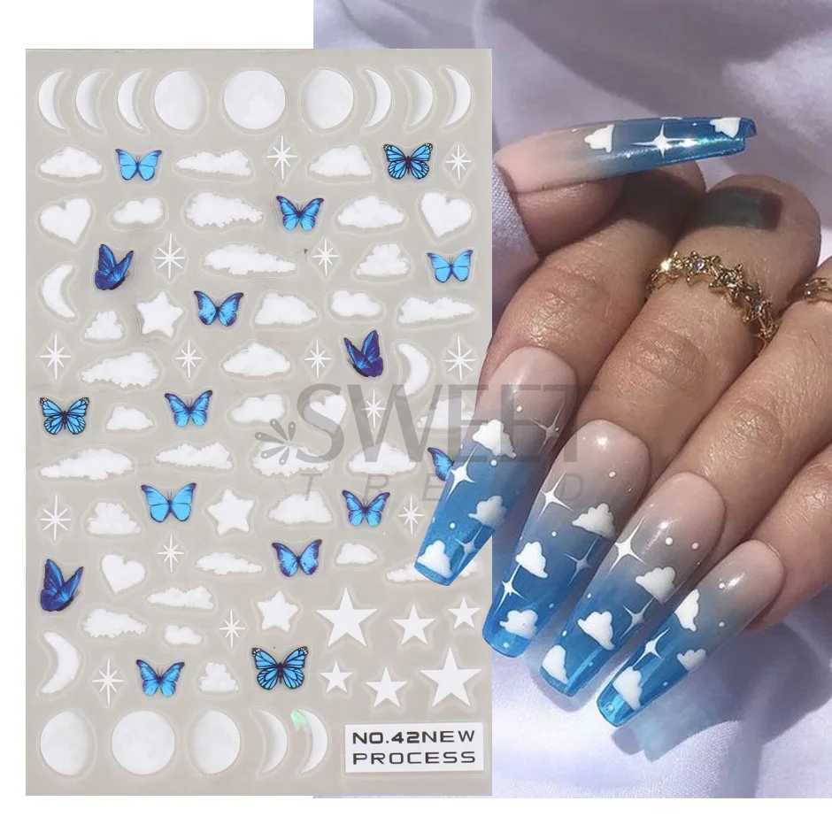 Sea Animal Jellyfish Nail Stickers Blue Shell Star Fish 3D Decals Beach Wave Palm Tree Nail Art Sliders Scrub Spring Design SANOXJ240814