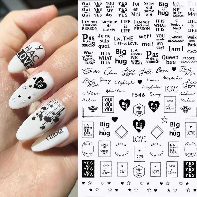 Black White Maple Leaf Nail Stickers Geometric Lines 3D Adhesive Stickers Nail Parts Flowers Feather Nail Decals Nail SlidersXJ240814