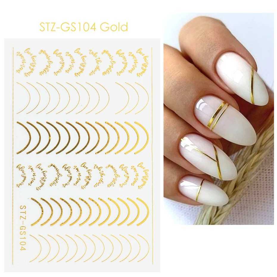 3D Simple Lines Nail Stickers Rose Gold Metal Stripe Letters Decals Curve Gel Nails Art Sliders Polish Manicure Decor BESTZGS014XJ240814