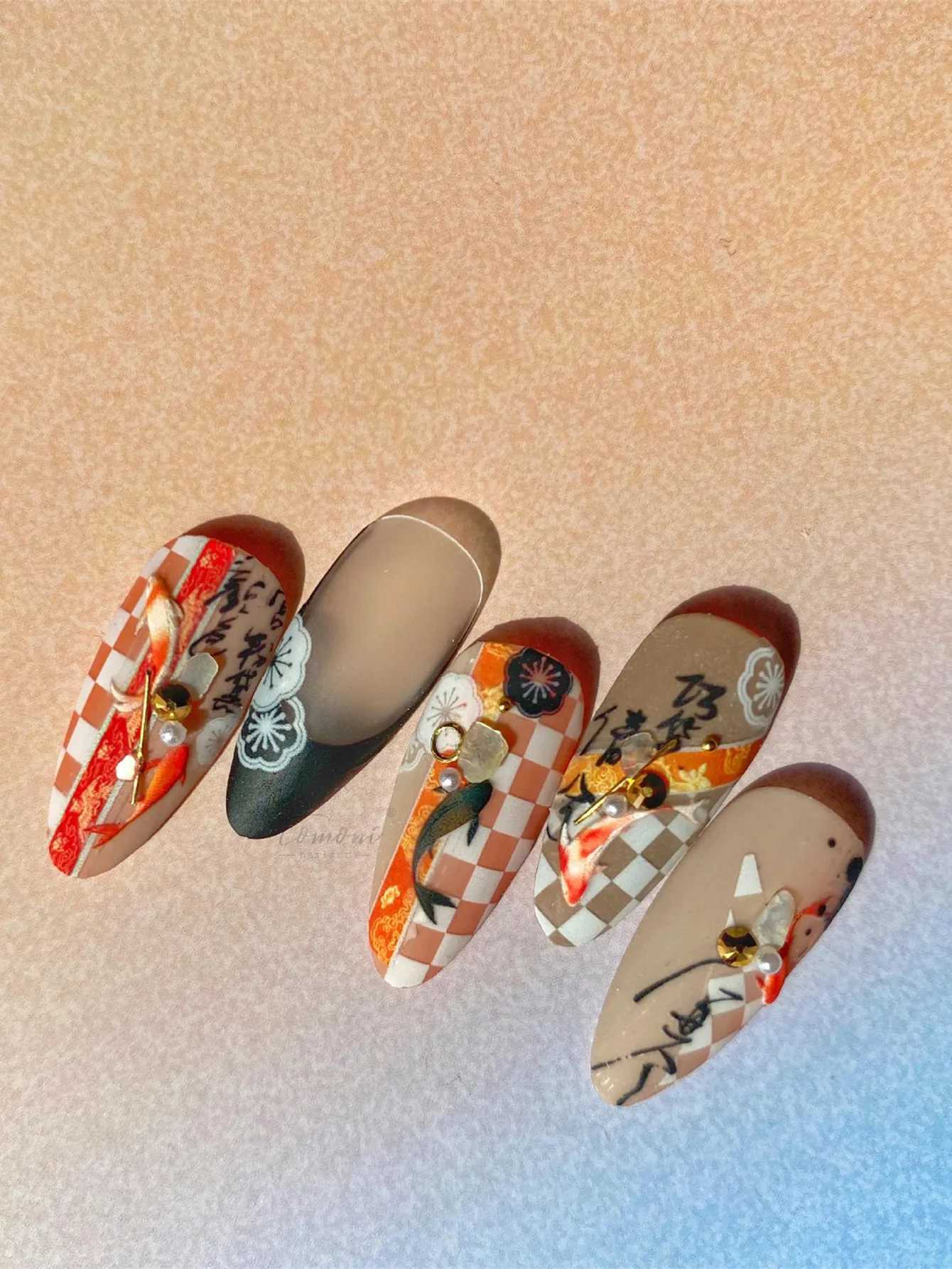 1PCS 5D Relief Cartoon Series Nail Art Stickers Kawaii Koi Carp Fish Design Nail Decoration Transfer Slider Decals DIY AccessoryXJ240814