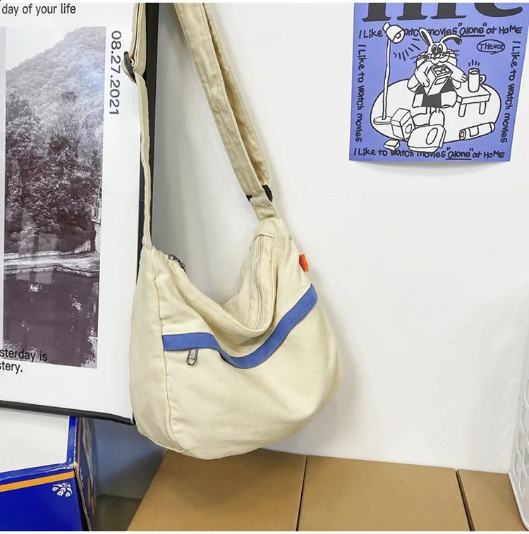 Canvas Bags For Women Vintage Handbags Casual Shoulder Crossbody Eco Korean Messenger Y2K Unisex Black Shopper Bag