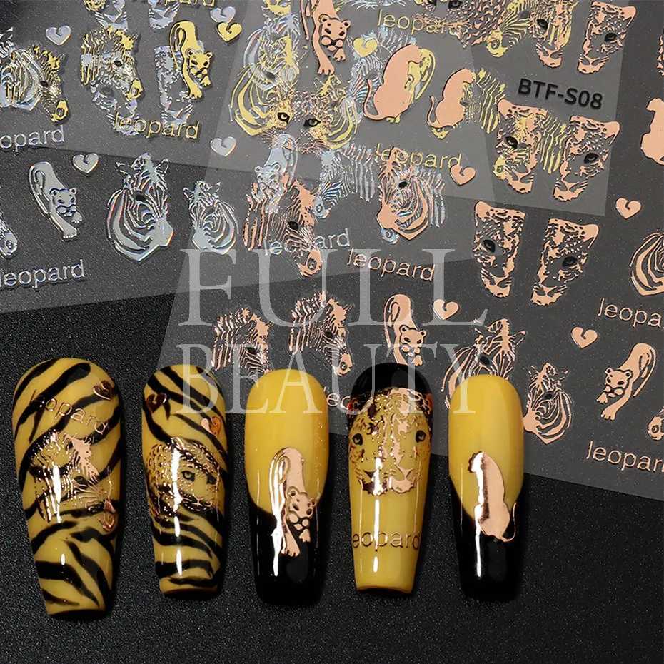 The Leopard Tiger Nails Stickers 3D Bronzing Rose Gold Black Zebra Wildlife Prints Manicure Sliders Nail Art Decoration #BTF-S08XJ240814