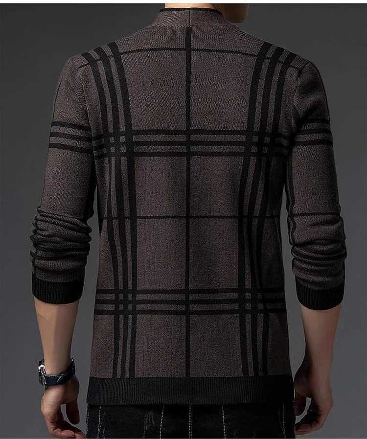 2024 Spring and Autumn New Fashion Checkered Knitted Mens Cardigan Stripe Casual Pocket Shawl Sweater Coat Jacket Luxury SweateXJ240814