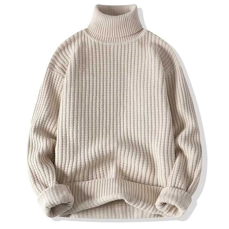 Mens Autumn and Winter Warm Business Slim Fit Half High Collar Thickened SweaterXJ240814