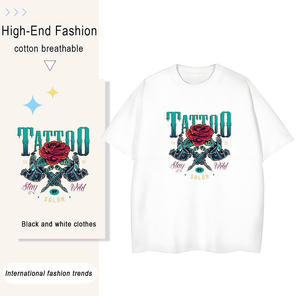 Loose Fit Men Tshirts Daily Wear 230g Pure Cotton Floral Print Crew Neck Breathable tool T-Shirts New Designer Tops Shirt