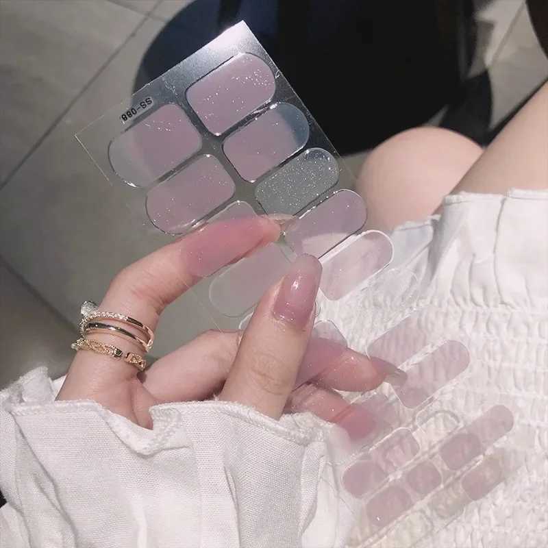 Semi Cured Gel Nails Art Stickers Fashion Solid Color Manicure Decal UV LED Lamp Need Gel Nail Decals Nail Sticker DecorationXJ2405