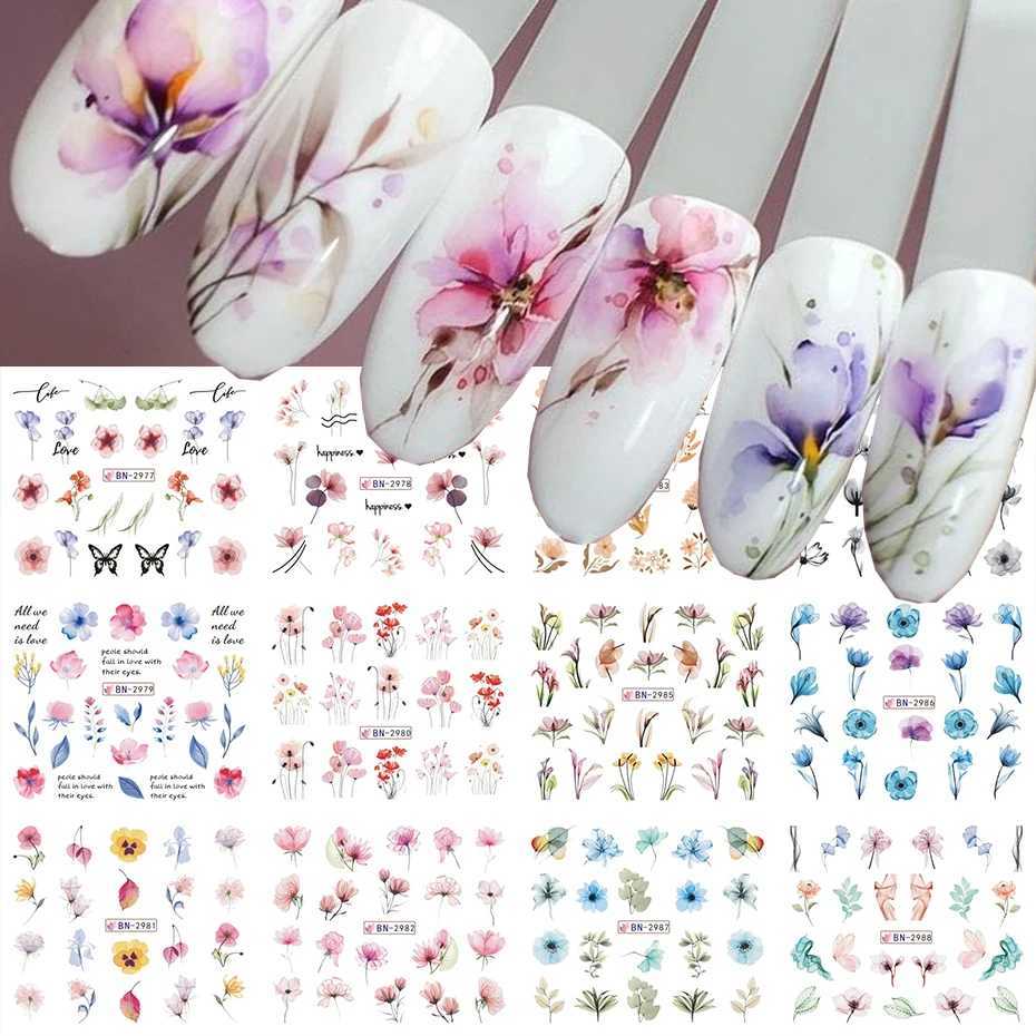 Ink Blooming Flower Water Decals Floral Leaves Graffiti Transfer Nail Stickers Love Heart Geometry Decals Manicure AccessoriesXJ240814