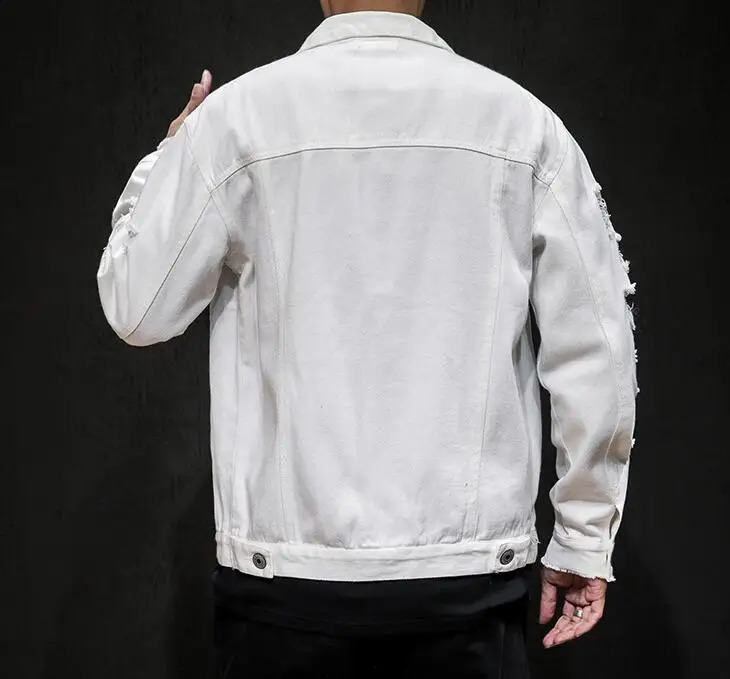 Mens Fashion Jacket Spring Autumn Cotton Denim Jacket Men Red White Black Pink Ripped Hole Jean Coats Male 240814