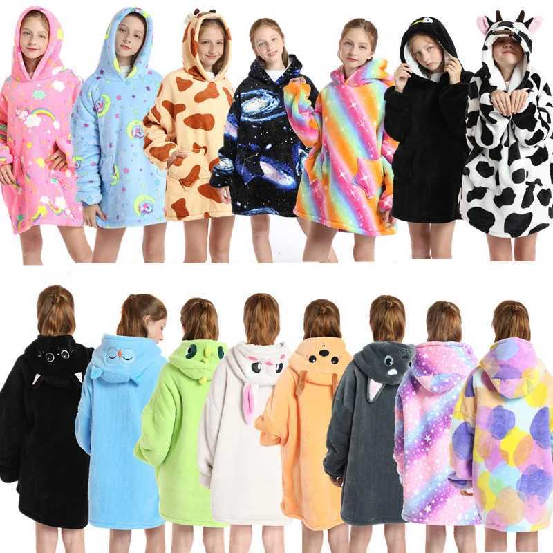 Winter Sherpa TV Blanket Kids Soft Plush Sweatshirt Hoodie Children Warm Flannel Hooded Animal Giant Blankets Pullover Pajamas Y240815