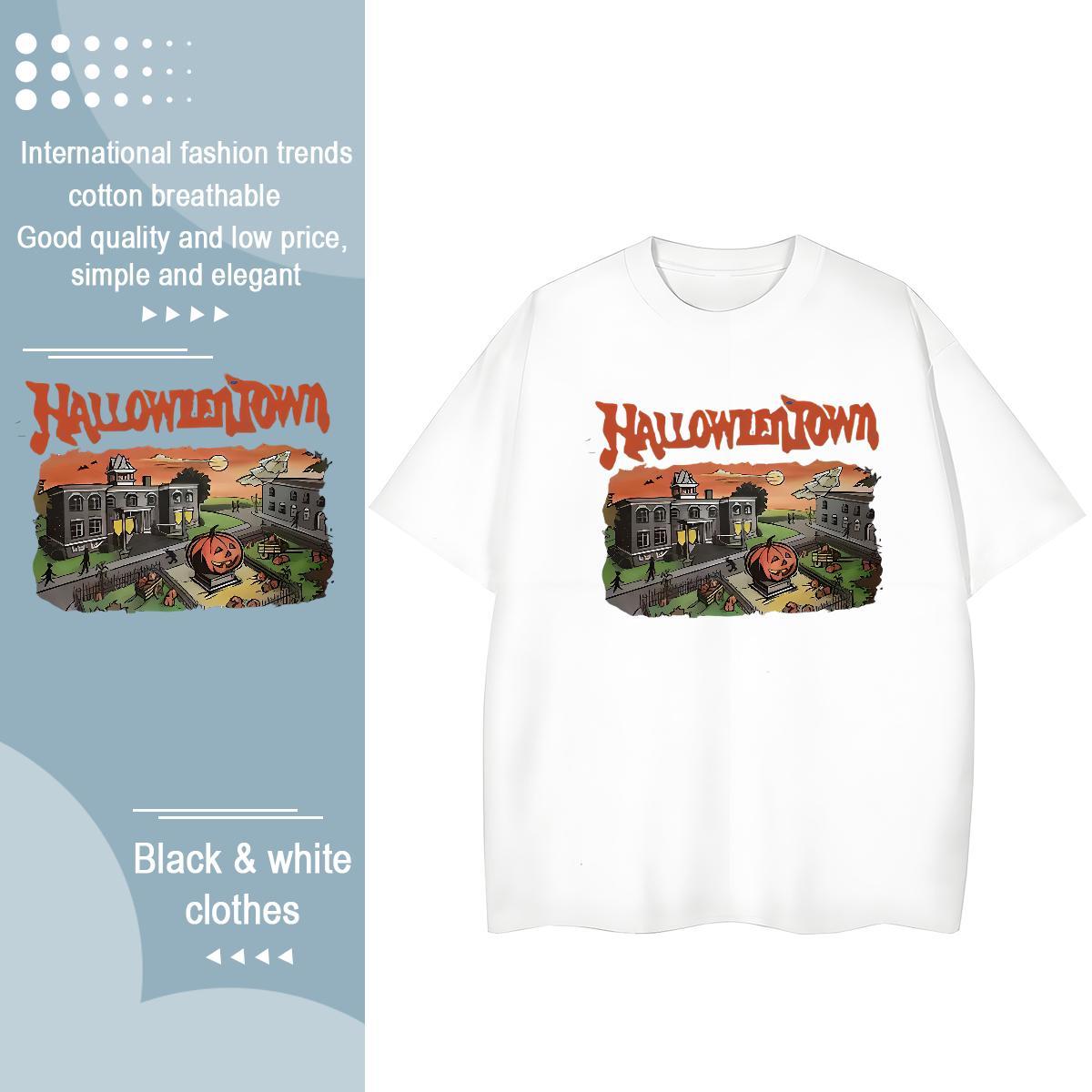 TOP Quality T-Shirts for Men halloween Breathable Casual DIY Logo Oversized 230g 100% Cotton Men Tops Tees Fashion Casual Clothes