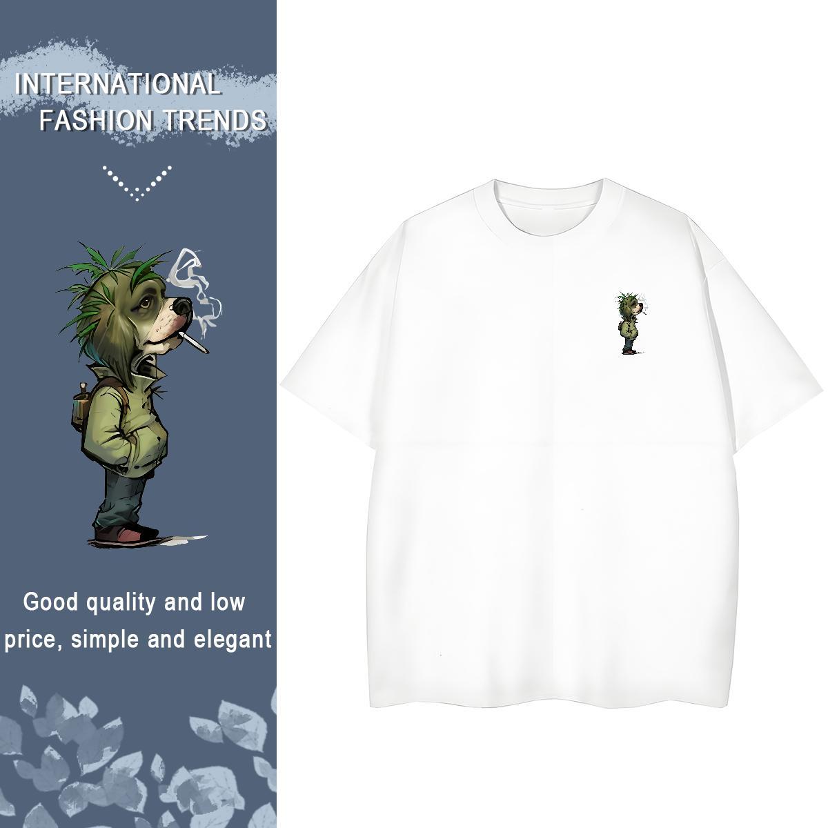 T shirt 230g Pure Cotton dog Daily Wear Breathable Crew Neck Asian Size Men Tshirts Wholesale Loose Clothings