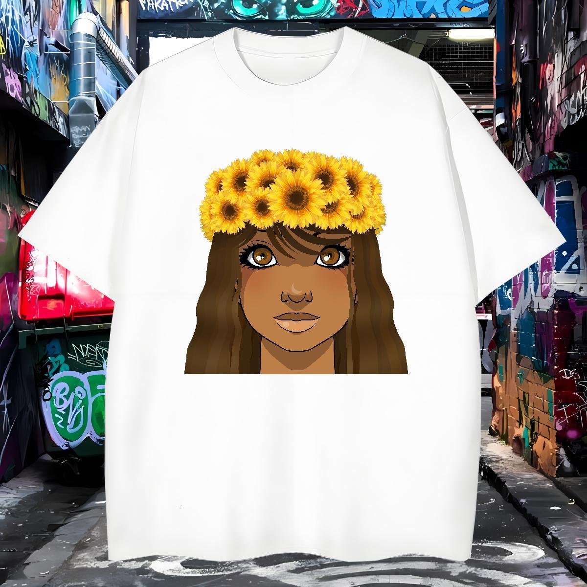 T Shirt For Man 230g Cotton sunflower Casual O Neck Short Sleeves Custom Big Size Tshirts Fashion New High Quality Wear